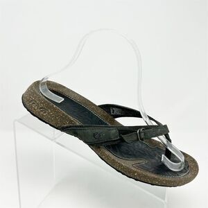 Teva Women's Black Leather Slip on Thong Sandals Size 8.5 Wedge Casual Summer